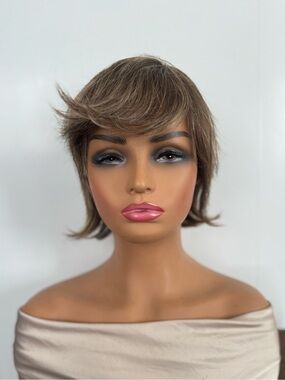 Jon Renau Short Layered Pixie Wig Brown Highlights Kanekalon Modacrylic